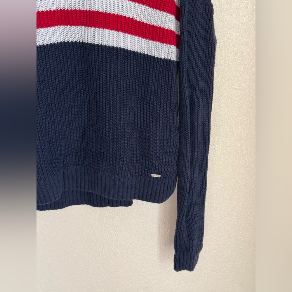 Hollister Striped Knit Sweater Navy Red White Small - Picture 3 of 10